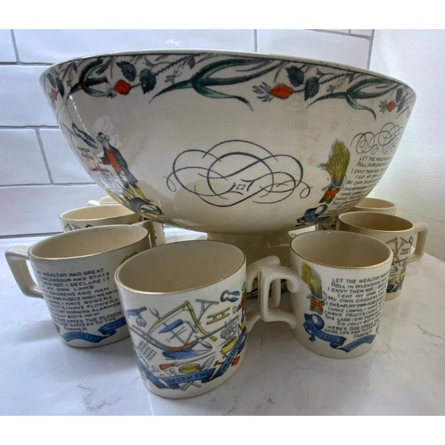 Late 19th Century Burgess & Leigh Farmers Arms 12" Punch Bowl, 8 cups , God Speed The Plough For Sale In Milwaukee - Image 6 of 18