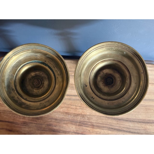 French Pair of 19th Century French Brass Candlesticks For Sale - Image 3 of 5