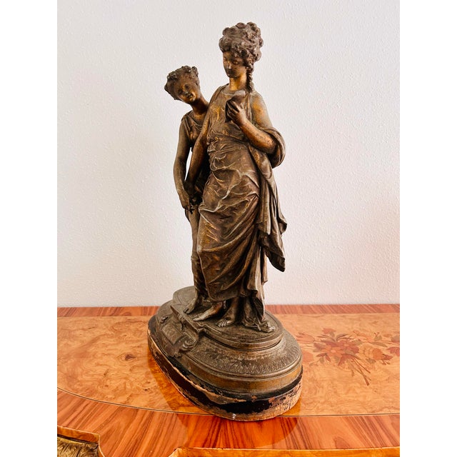 Early 20th C Grecian Maiden Statue ‘Confidence’ in Patinated Spelter, Wood Base For Sale In Dallas - Image 6 of 11