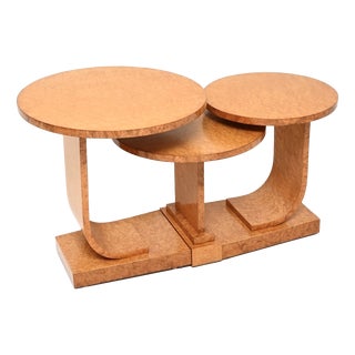 Art Deco Birds Eye Maple J Nest of Tables from H and L Epstein, 1930, Set of 3 For Sale