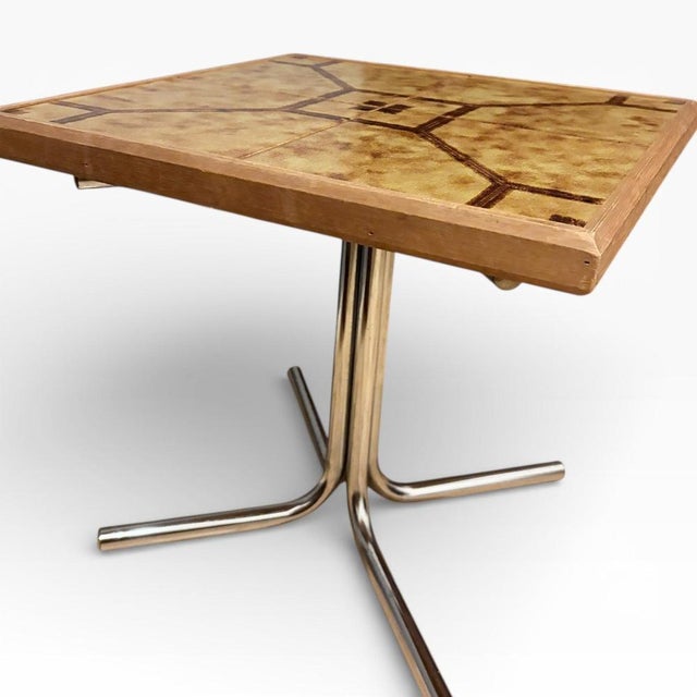 Vintage Danish Side Table with Ceramic Tile Top and Chrome Base, 1960s For Sale - Image 4 of 7
