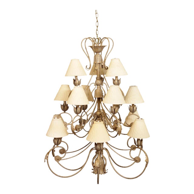 1990s Wrought Iron Rosette 16-Light Chandelier For Sale