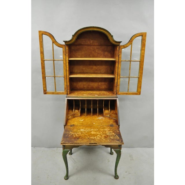 Antique English Adams Style Distress Hand Painted Narrow Secretary Writing Desk For Sale - Image 14 of 18