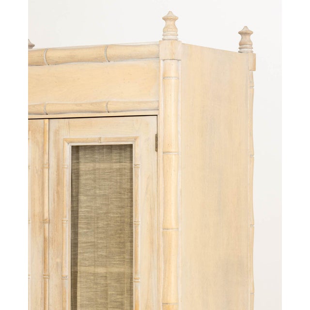 Late 20th Century Vintage Distressed Faux Bamboo Armoire For Sale - Image 5 of 9