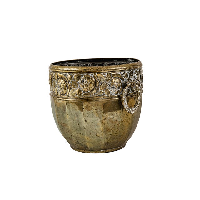 Antique Art Deco Jugendstil Brass Jardiniere Planter Cachepot c.1920 For Sale - Image 4 of 11
