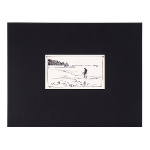 Beachcomber With Clam Rake - Line Drawing Landscape in Ink on Paper by Laurence Sisson
