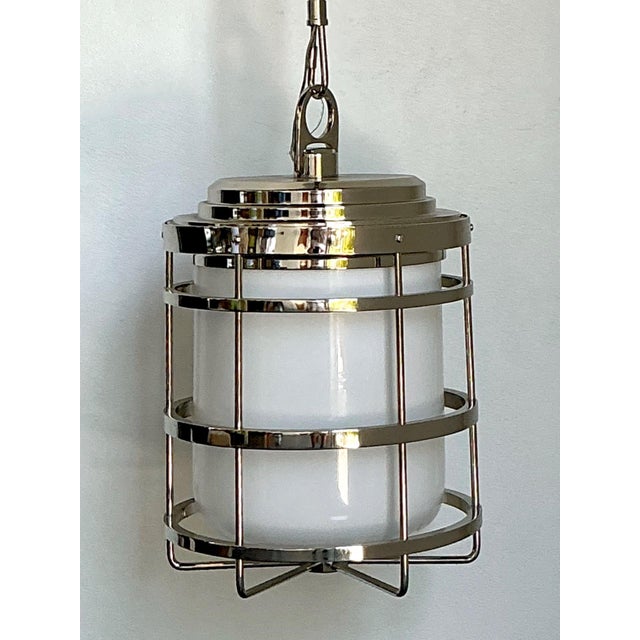 Vintage Ralph Lauren XL “Crosby” Polished Nickle and Glass Pendant For Sale - Image 10 of 14