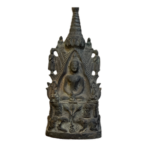 Vintage Thai Bronze Stupa Shrine With 1,000 Buddha Motif