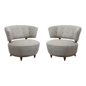 Pair of Art Deco Walnut & Holly Hunt Upholstery Lounge Chairs