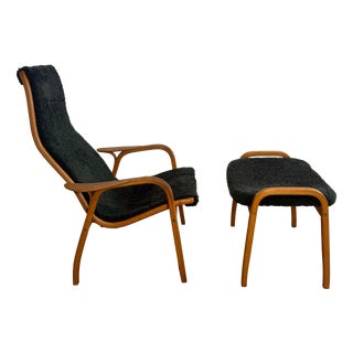 Set of Green Lamino Lounge Chair and Ottoman by Yngve Ekström for Swedese, 1960 For Sale