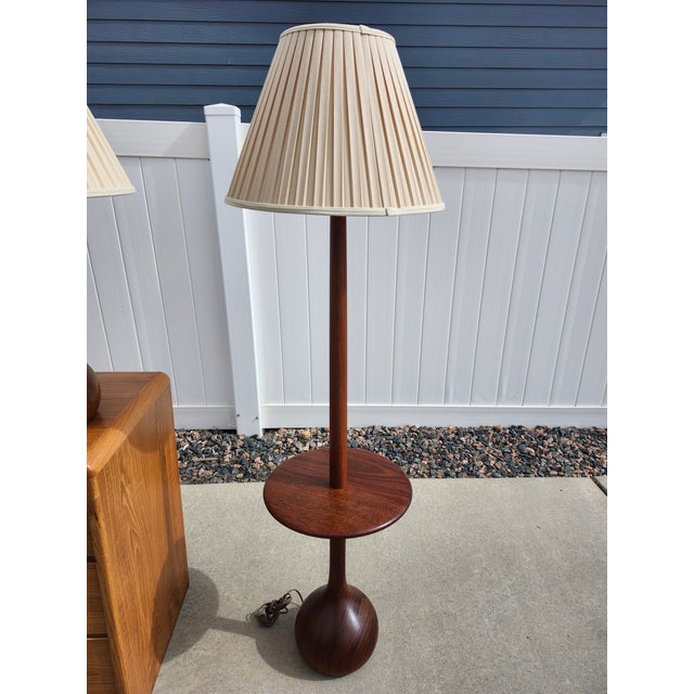 Mid-Century Modern 1950s Mid Century Modern Danish Teak Bulb Lamps - Floor and Table - A Pair For Sale - Image 3 of 8