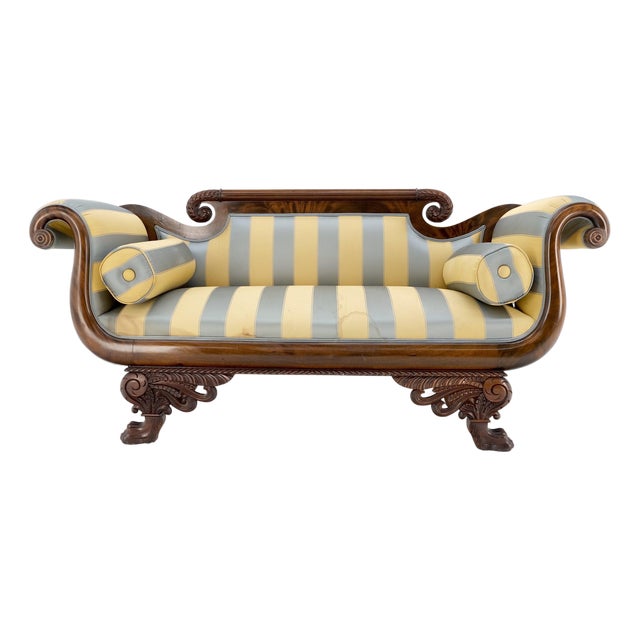 Mint Condition Empire Sofa Sette Loveseat Couch Fine Carved Details Lions Feet For Sale