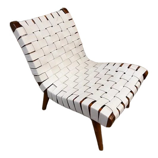 Noir Teak & Woven Leather Chair For Sale