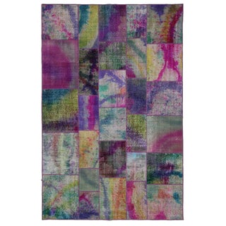 Purple Painted Turkish Patchwork Carpet 6'6"x9'10" For Sale