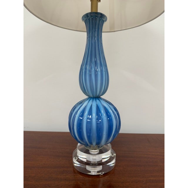 Vintage Ribbed Blue Murano Lamp For Sale - Image 9 of 10