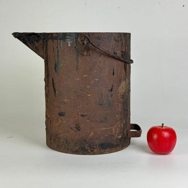 Epic French Vintage Large Painters Can With Long Pointy Spout and Handles & Thick Black Paint For Sale - Image 9 of 10