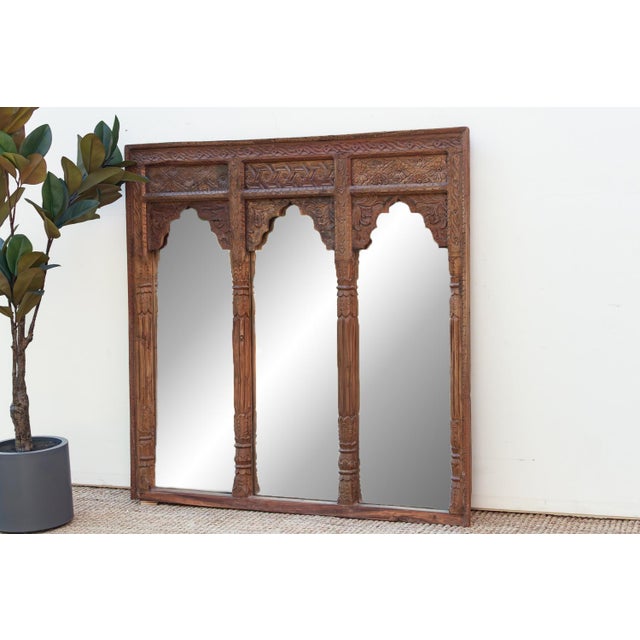Vintage Mandala Arched Carved Wall Mirror For Sale - Image 4 of 8