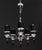 Postmodern Clear Acrylic and Chrome Five-Light Chandelier, the chrome support with with black resin spheres terminating in...