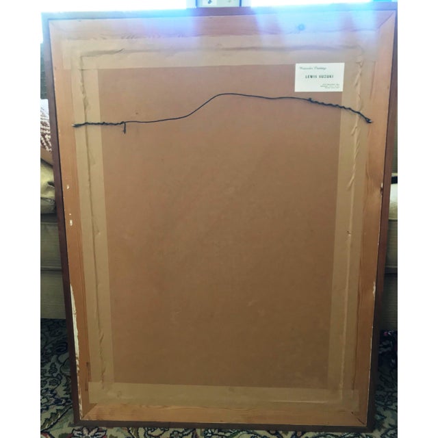 American Lewis Suzuki C. 1960s California-Style Floral Watercolor on Paper by (With Walnut Frame, Linen Mat and Fillet) For Sale - Image 3 of 5