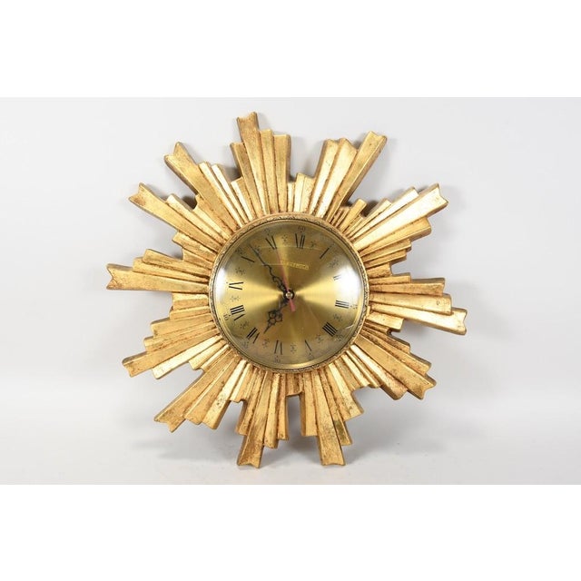 Gold Vintage Hollywood Regency Sunburst Wall Clock with Kienzle Movement from Electrica, Germany, 1960s For Sale - Image 8 of 8