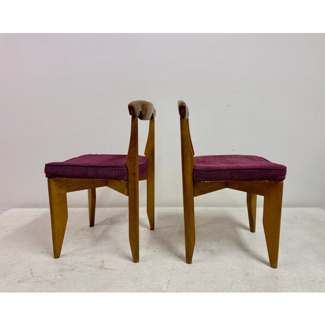 Purple Mid-Century Oak Dining Chairs by Guillerme et Chambron, 1960s, Set of 4 For Sale - Image 8 of 16
