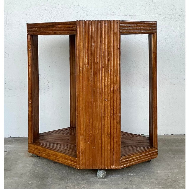 Vintage Cross Hatched Pretzel Rattan Bar Cart For Sale In West Palm - Image 6 of 12