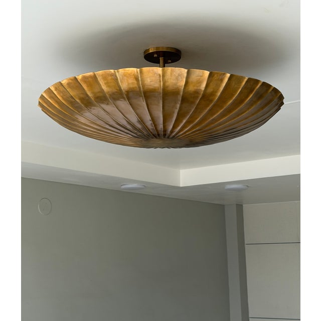 Handmade Brass Flush Mount Ceiling Light, Raw Brass Scalloped Fixture for Bedroom, Hallway & Living Room For Sale - Image 12 of 14