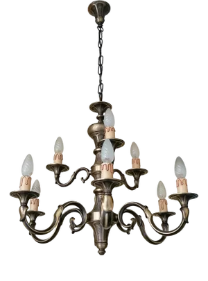 Vintage Nine-Light Brass Chandelier, 1950s