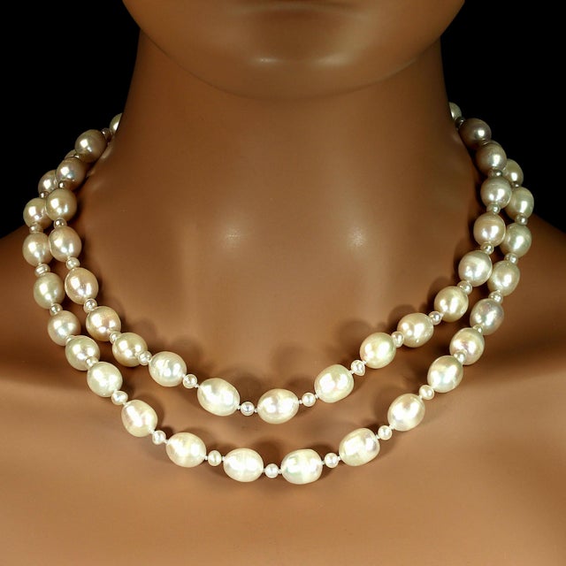 Ajd Two Strand White Freshwater Pearl Necklace, 18 and 20 Inch For Sale - Image 4 of 6