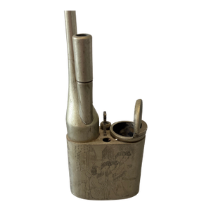 Antique Early-20th-Century Chinese Brass Water Pipe | 13.5″ Engraved Women & Script | Tobacco/Opium Style