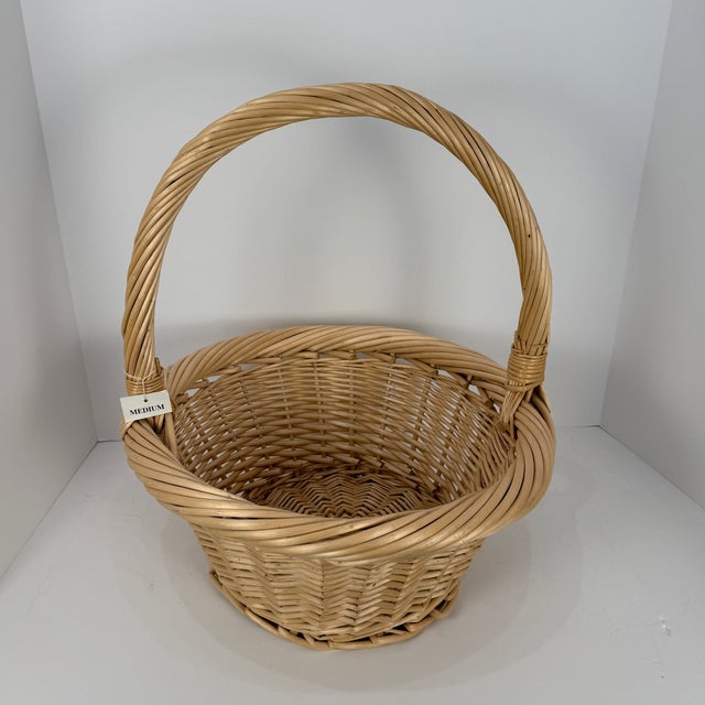 Almond Vintage Unused Natural Color Willow Basket With Twisted Handle For Sale - Image 8 of 8
