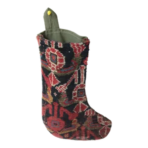 1910s Christmas Stocking Made From Antique Fragments Rug
