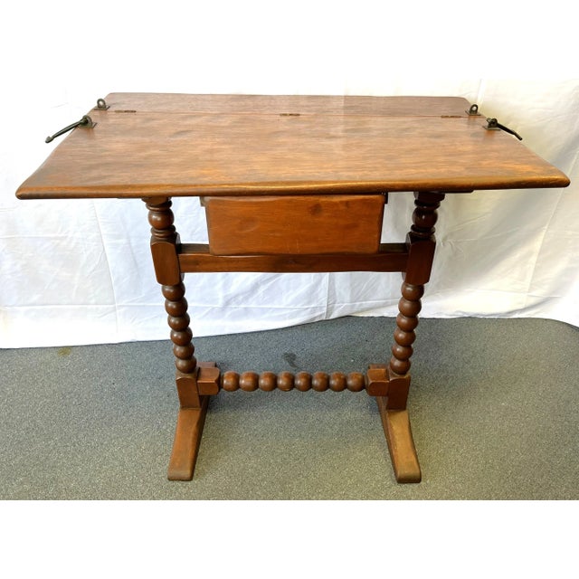 Rustic Antique Ship's Navigation Table/ Desk Handmade of Solid Wood With Barley Twist Legs For Sale - Image 3 of 13