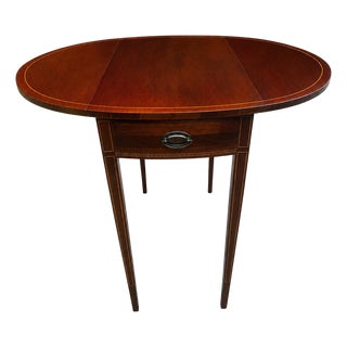 Vintage Mersman Federal Style Mahogany Drop Leaf Accent Table With Drawer For Sale