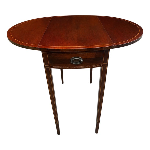 Vintage Mersman Federal Style Mahogany Drop Leaf Accent Table With Drawer For Sale