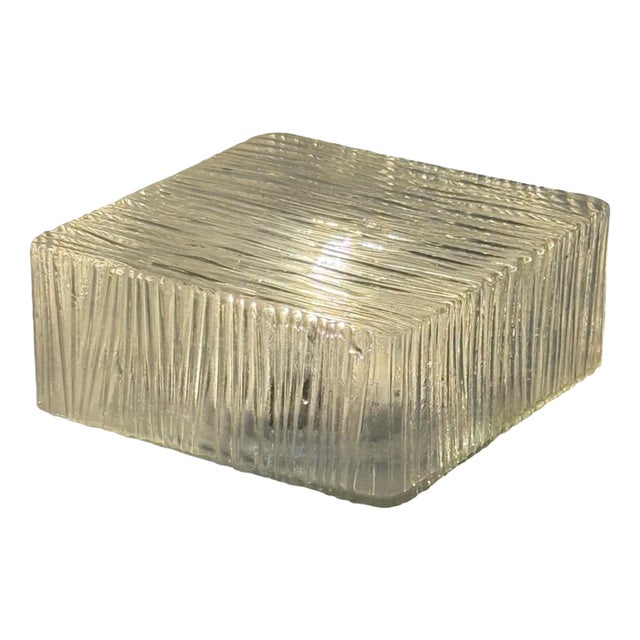 Vintage Ceiling or Wall Mounted Lamp with Ribbed Glass and Metal Mount, Former Czechoslovakia, 1970s For Sale