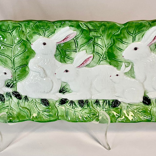 Green 1970s Whimsical Hollywood Regency Long Platter Tray With 8 Bunnies - Easter For Sale - Image 8 of 12
