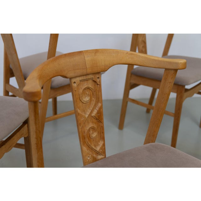 Danish Brutalist Oak Dining Chairs attributed to Henning Kjærnulf, 1960s, Set of 6 For Sale - Image 14 of 18