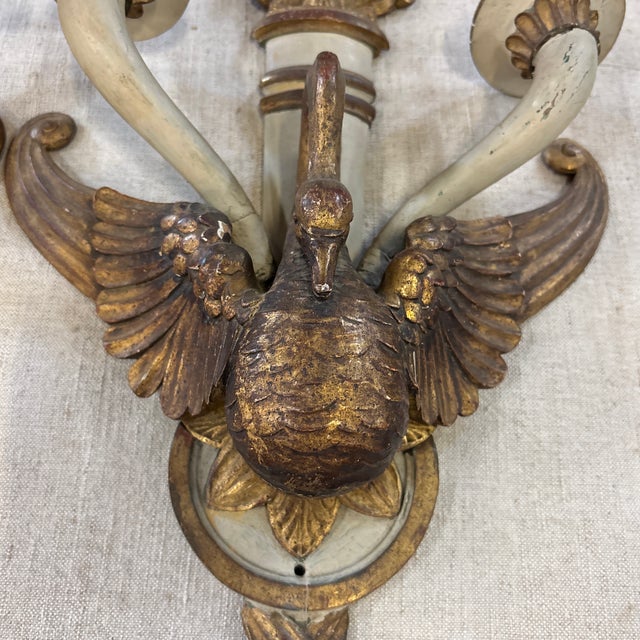 Wood Pair of French 19th Century Carved Swan Sconces For Sale - Image 7 of 12