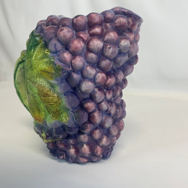 Rustic European 1970s Vintage Rustic European Italian Trompe L’Oeil Grape Cluster Pitcher For Sale - Image 3 of 9