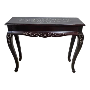 South East Asian Handcrafted Bone Marquetry Rosewood Console Table