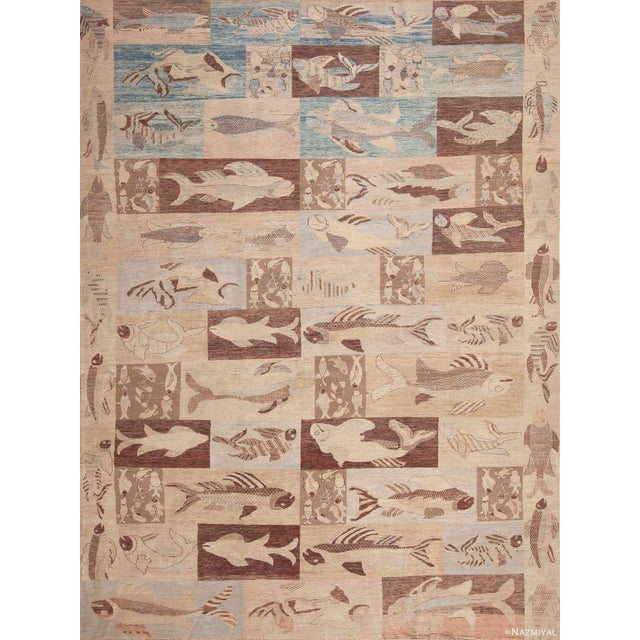 Nazmiyal Collection Artistic Aquatic Fish Design Contemporary Area Rug For Sale
