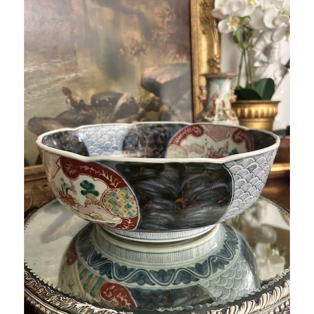 Navy Blue Large Antique Japanese Imari Porcelain Center Bowl For Sale - Image 8 of 9