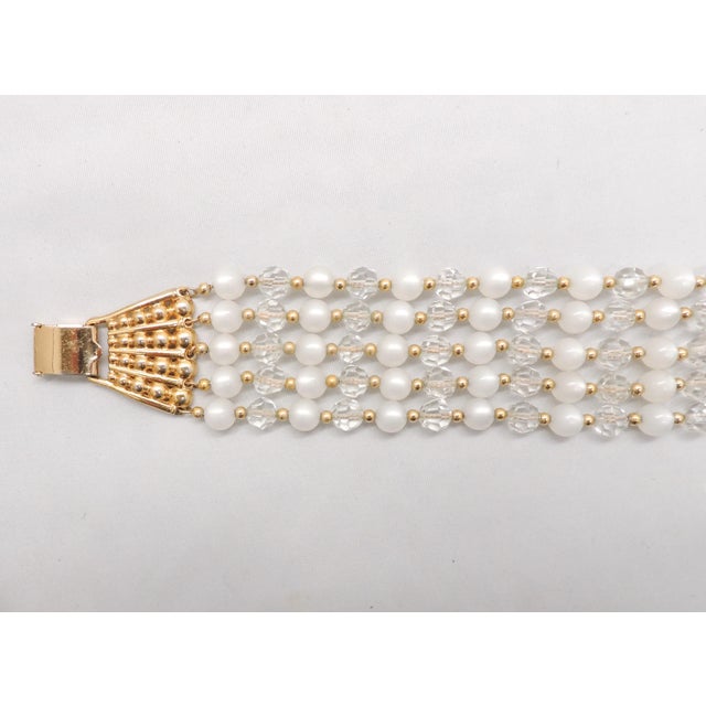 1950s Vintage 1950s Signed Napier Faux-Moonstone & Faceted Glass Beaded Bracelet For Sale - Image 5 of 7