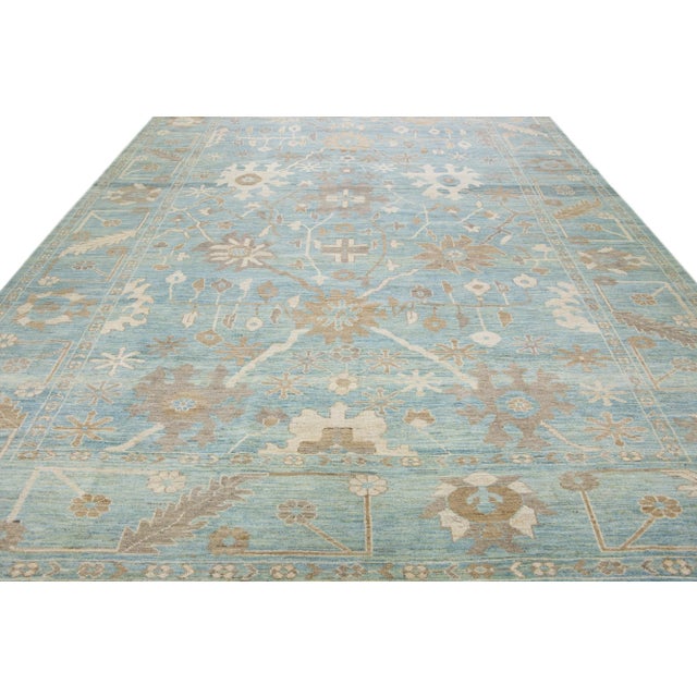 Mid 20th Century Mid 20th Century Modern Persian Sultanabad Blue Handmade Floral Wool Rug For Sale - Image 5 of 11