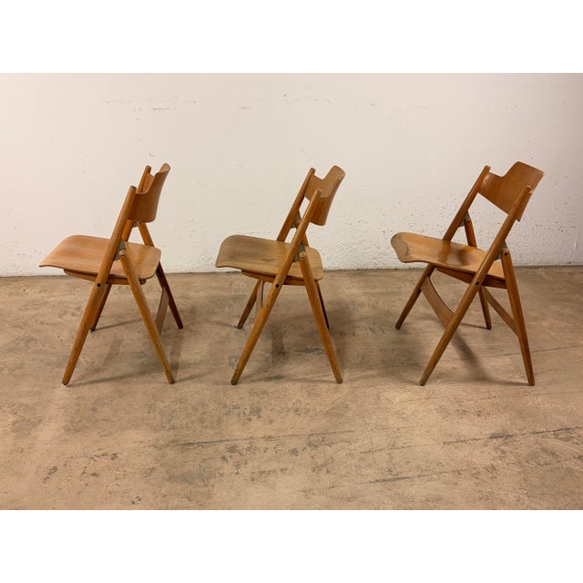 Egon Eiermann SE18 Folding Chairs by Egon Eiermann for Wilde & Spieth, Set of 3 For Sale - Image 4 of 9