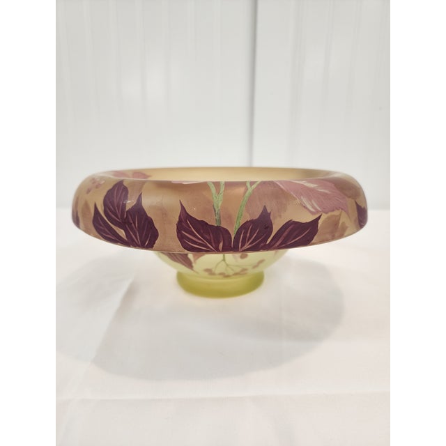 Mauve 1940s Gorgeous Vaseline Tiffen Hand Painted Glass Bowl For Sale - Image 8 of 8