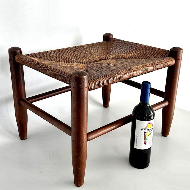 1960s 1960s Large Woven Rush Stool With Walnut Wood Frame For Sale - Image 5 of 13