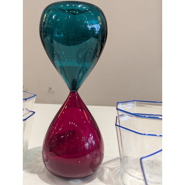 Mid 20th Century Venini Octagonal Murano Lowball Glasses With Cobalt Rim For Sale - Image 5 of 5