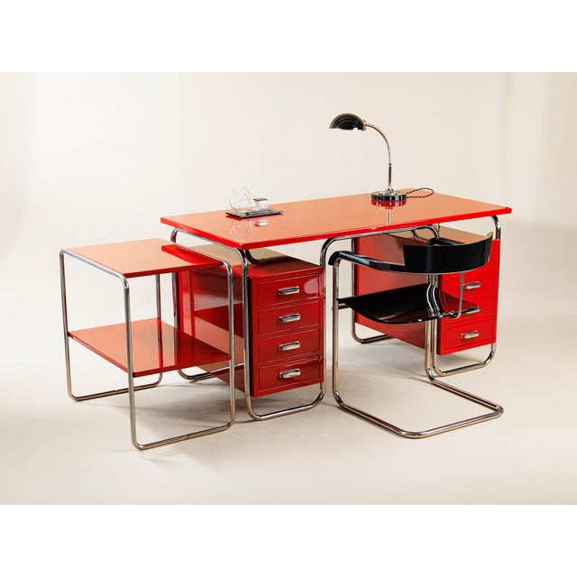 Red Writing Desk with Auxiliary Table, 1920s, Set of 2 For Sale - Image 8 of 8